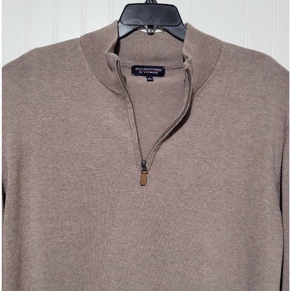 Roundtree & Yorke Mens Sweater Size XL Brown Quarter Zip Mock Neck Pullover Knit - Picture 3 of 7